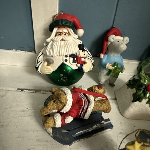 Vtg 8 Ornament LOT Lefton Star Man M&M LANG CHRISTMAS ORNAMENT PATCHWORK SANTA - Picture 3 of 9